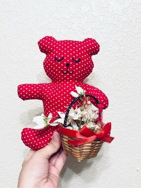 Adorable Vintage Red Hearts Cloth Handmade Teddy Bear Cottagecore Grandmacore